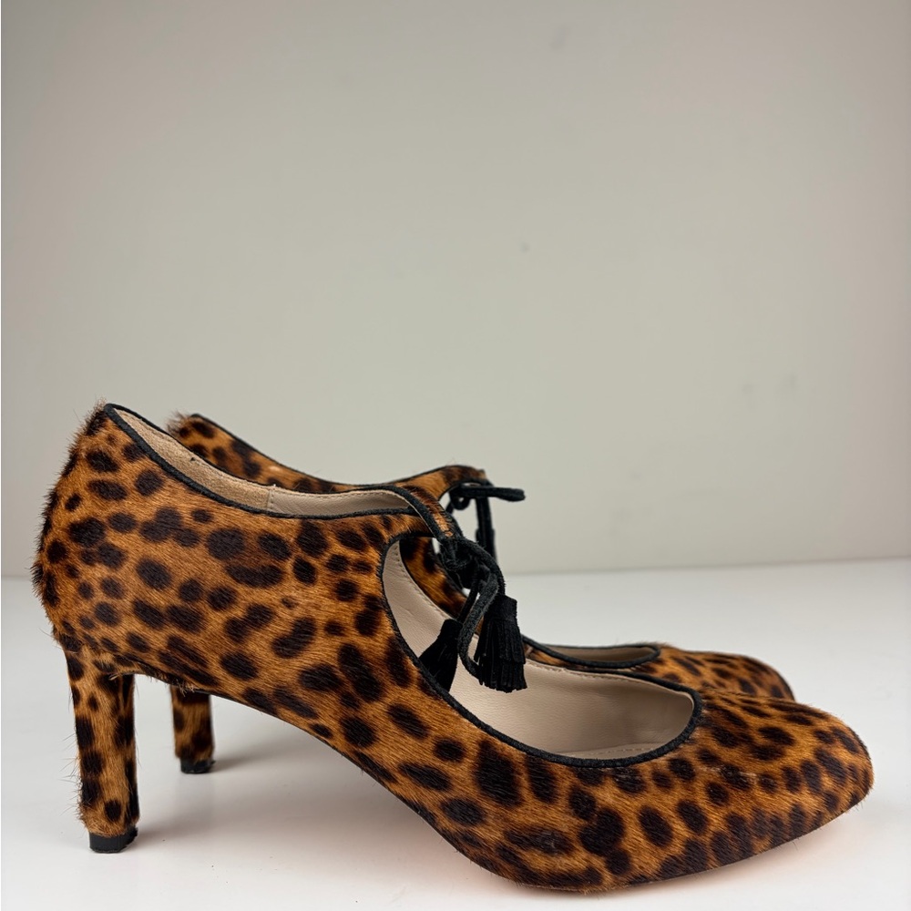 Boden Leopard Calf Hair Tassel Tie Heels Pumps EU 41 Real Leather
